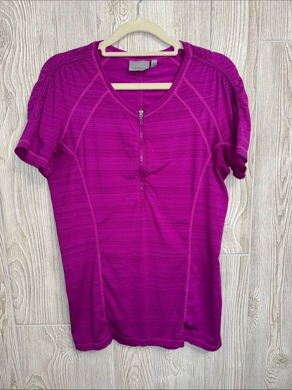 Athleta Fuchsia Short Sleeve Half-Zip Performance Tee